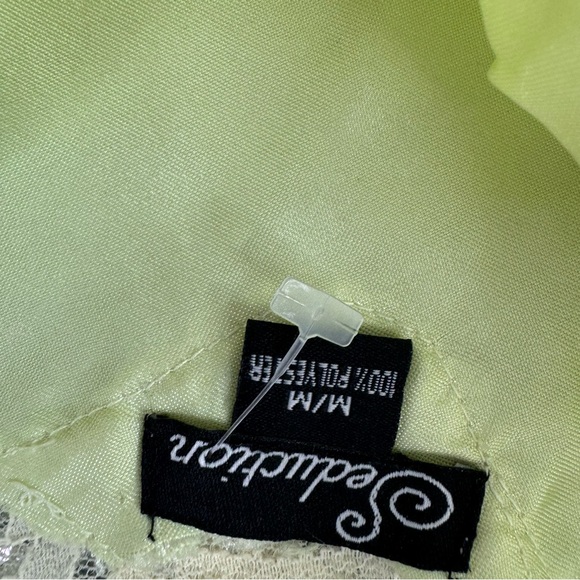 Seduction tank top silky satiny lime green pastel with beige gold sequin lace - Picture 7 of 7